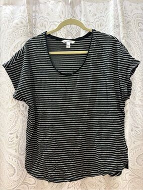 POPSUGAR Women’s Black & White Striped Short Sleeve T-Shirt Size XXL
